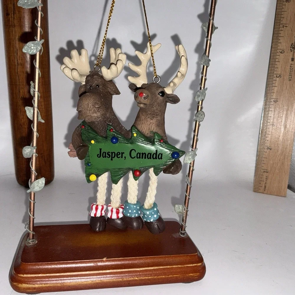 Pair Of Moose From Jasper Canada Hanging Christmas Ornament